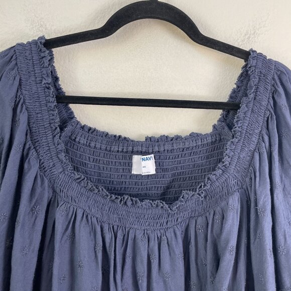 Old Navy Womens Plus 4X Puff Sleeve Smocked Embroidered Babydoll Blouse Top - Picture 4 of 11